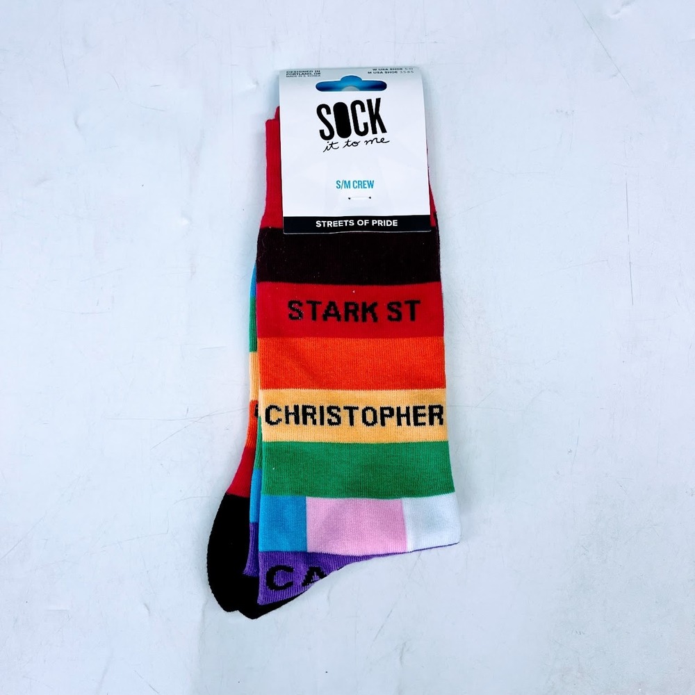 Sock It To Me Streets of Pride Rainbow Crew Socks S/M Christopher Stark St NEW